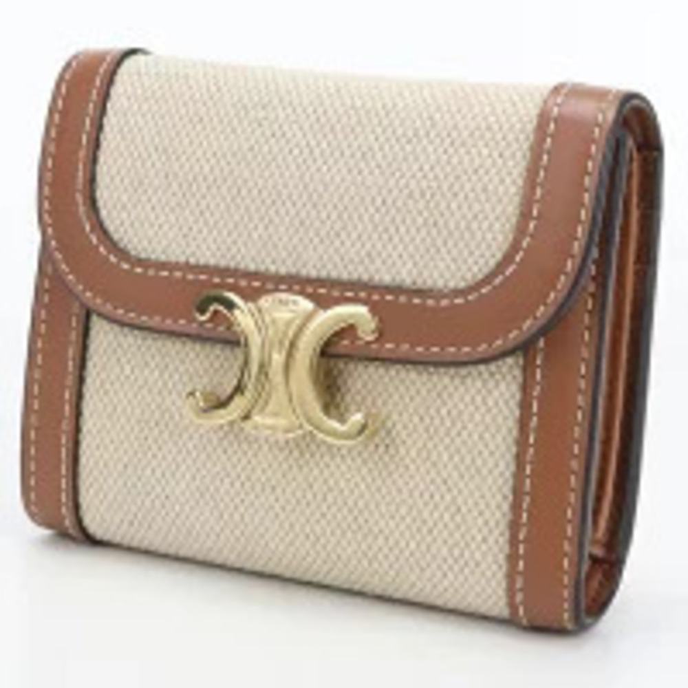 Celine fold Beige Wallet Tri Cream Flap Triomphe Compact Tan Cream